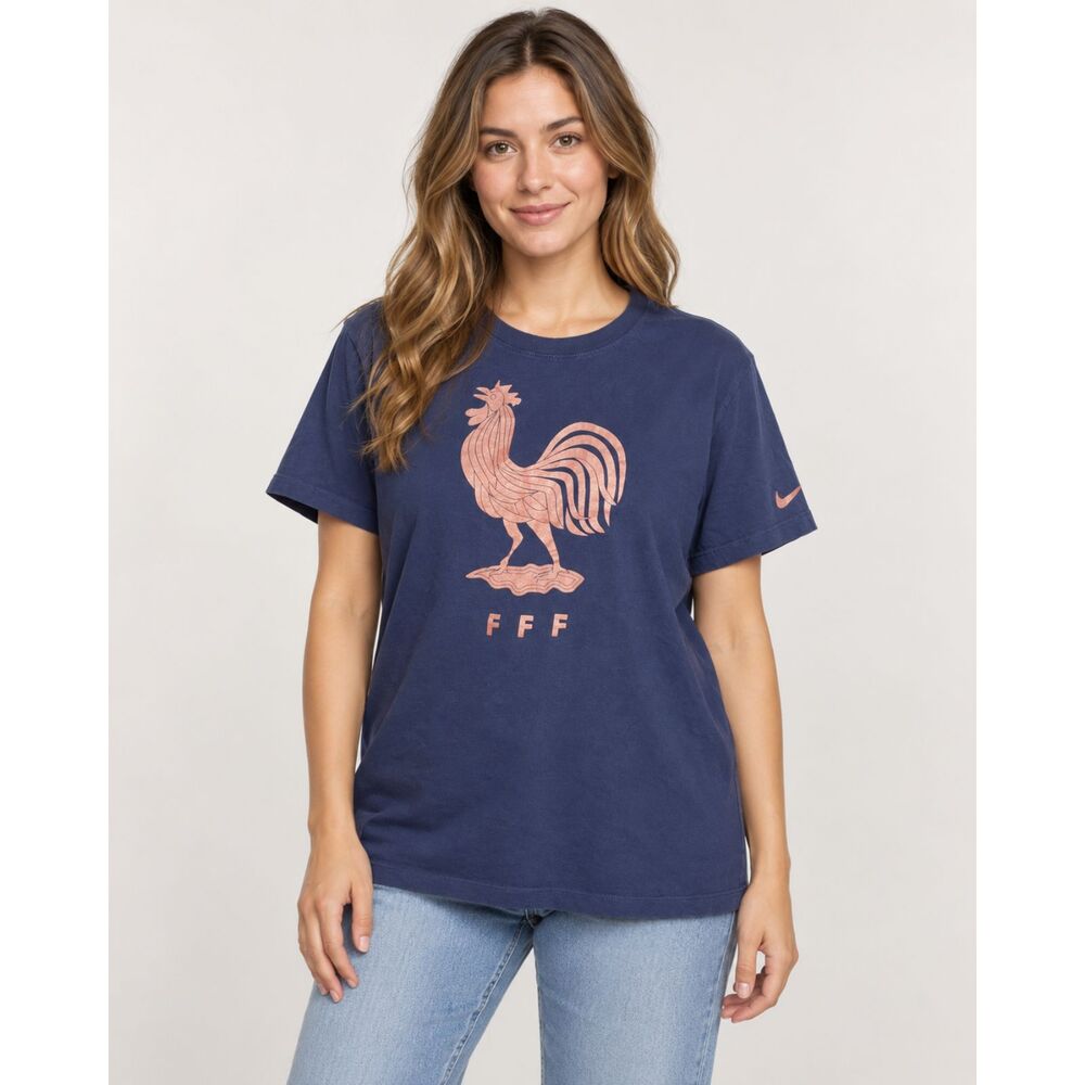 Nike France FFF Women’s XL Navy Rooster Graphic Soccer T-Shirt